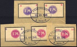 FREDERSDORF Sp 246-50 BrfStk, 1945, 5 - 30 Pf., Rahmengröße 38x28 Mm, Kleine Wertziffern, Prachtsatz Auf Briefstücken, A - Privatpost