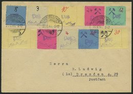 GROSSRÄSCHEN 3S,6S,10S BRIEF, 1946, 5, 10 Und 30 Pf. Gebührenmarken Aus Streifen Mit Zusatzfrankatur Auf Umschlag, Prach - Correos Privados & Locales