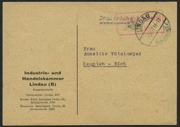 ALL. BES. GEBÜHR BEZAHLT LINDAU (BODENSEE)1, 7.10.47, Roter R2 Gebühr Bezahlt/ -- Rpf, Drucksachenkarte, Pracht - Altri & Non Classificati