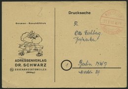 ALL. BES. GEBÜHR BEZAHLT NÜRTINGEN Gebühr Bezahlt, 23.1.48, Roter K1, Drucksachenkarte, Pracht - Andere & Zonder Classificatie