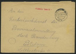 ALL. BES. GEBÜHR BEZAHLT OSTERBURG (ALTM), 12.11.45, Roter L1 Gebühr Bezahlt, Prachtbrief - Other & Unclassified