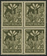 BERLIN UND BRANDENBURG 7Ab VB **, 1945, 30 Pf. Schwärzlichbraunoliv, Im Viererblock, Pracht, Gepr. Dr. Jasch, Mi. 160.- - Other & Unclassified