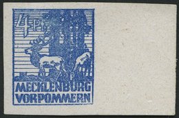 MECKLENBURG-VORPOMMERN 30I *, 1946, 4 Pf. Dunkelultramarin Mit Abart Rechte Untere Ecke Ausgebrochen (Feld 20), Falzrest - Andere & Zonder Classificatie