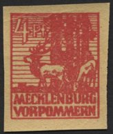 MECKLENBURG-VORPOMMERN 31yaG **, 1946, 4 Pf. Lebhaftbräunlichrot, Druck Auf Gummiseite, Herstellungsbedingte Papierknitt - Andere & Zonder Classificatie