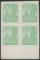 MECKLENBURG-VORPOMMERN 32xb VB **, 1946, 5 Pf. Mittelgrün, Kreidepapier, Im Viererblock Vom Unterrand, Pracht, Gepr. Kra - Andere & Zonder Classificatie