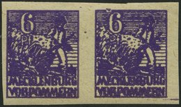 MECKLENBURG-VORPOMMERN 33ydU Paar **, 1946, 6 Pf. Dunkelrotviolett, Graues Papier, Ungezähnt, Im Waagerechten Paaar, Pra - Autres & Non Classés