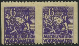 MECKLENBURG-VORPOMMERN 33ydUs Paar **, 1946, 6 Pf. Dunkelrotviolett, Graues Papier, Senkrecht Ungezähnt, Im Waagerechten - Autres & Non Classés