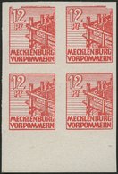 MECKLENBURG-VORPOMMERN 36xaU VB **, 1946, 12 Pf. Dunkelgraurot, Kreidepapier, Ungezähnt, Im Viererblock Vom Unterrand, D - Other & Unclassified