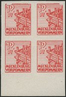 MECKLENBURG-VORPOMMERN 36xaU VB **, 1946, 12 Pf. Dunkelgraurot, Kreidepapier, Ungezähnt, Im Viererblock Vom Unterrand, D - Altri & Non Classificati