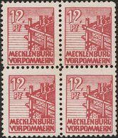 MECKLENBURG-VORPOMMERN 36xc VB **, 1946, 12 Pf. Lebhaftbraunrot, Kreidepapier, Im Viererblock, Pracht, Gepr. Thom Und Fo - Andere & Zonder Classificatie