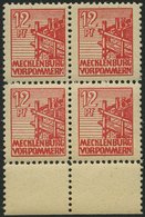 MECKLENBURG-VORPOMMERN 36zz VB **, 1946, 12 Pf. Rot, Dünnes Papier, Diagonal Genetzte Gummierung, Im Viererblock Vom Unt - Andere & Zonder Classificatie