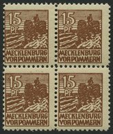 MECKLENBURG-VORPOMMERN 37yd VB **, 1946, 15 Pf. Mittelsiena, Graues Papier, Im Viererblock, Pracht, Gepr. Kramp, Mi. 320 - Autres & Non Classés