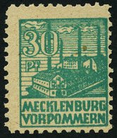 MECKLENBURG-VORPOMMERN 39zb **, 1946, 30 Pf. Dunkelopalgrün, Dünnes Papier, Bugspur Sonst Pracht, Fotoattest Kramp, Mi.  - Autres & Non Classés