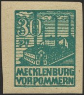 MECKLENBURG-VORPOMMERN 39zbU *, 1946, 30 Pf. Dunkelopalgrün, Dünnes Papier, Ungezähnt, Falzrest, Pracht, RR!, Gepr. Thom - Altri & Non Classificati