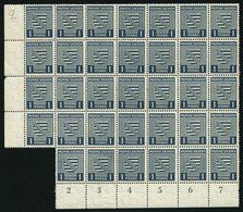 PROVINZ SACHSEN 73Yy **, 1945, 1 Pf. Schwärzlichgrünlichblau, Wz. 1Y, Fluoreszierende Gummierung, 34x Im Bogenteil, Prac - Sonstige & Ohne Zuordnung