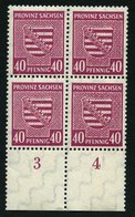 PROVINZ SACHSEN 84Xa VB **, 1945, 40 Pf. Dunkellilarosa, Wz. 1X, Im Unterrandviererblock, Dabei Plattenfehler I, Pracht, - Andere & Zonder Classificatie