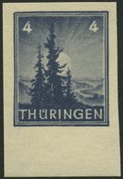 THÜRINGEN 93V3 **, 1946, Versuchsdruck: 4 Pf. Graublau, Vollgummierung, Ungezähnt, Pracht, Fotoattest (eines Viererblock - Sonstige & Ohne Zuordnung