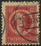 THÜRINGEN 97AXbat O, 1945, 12 Pf. Dunkelbräunlichrot (dunkelbraunrot Quarzend), Gelblichgraues Papier, Ein Fehlender Zah - Autres & Non Classés