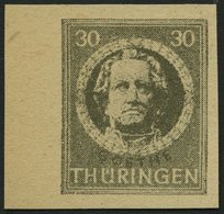 THÜRINGEN 99BXaw **, 1945, 30 Pf. Olivgrau, Ungezähnt, Vollgummierung, Dickes Papier, Pracht, Attestkopie Ströh Eines Eh - Other & Unclassified