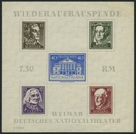 THÜRINGEN Bl. 3APFIV (*), 1946, Block Nationaltheater, Ungezähnt, Mit Plattenfehler Punkt Hinter Erstem E Im Goethe, Kle - Altri & Non Classificati