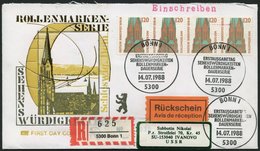 BERLIN 7053 BRIEF, 1988, 120 Pf. St. Petri-Dom Im Waagerechten Viererstreifen Als Mehrfachfrankatur Auf Einschreiben/Rüc - Andere & Zonder Classificatie