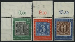 BUNDESREPUBLIK 113-15 **, 1949, 100 Jahre Briefmarken Vom Oberrand, Prachtsatz - Gebruikt