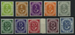 BUNDESREPUBLIK 123-32 **, 1951, 2 - 30 Pf. Posthorn, 10 Prachtwerte, Mi. 305.- - Gebruikt