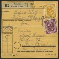 BUNDESREPUBLIK 136-38 BRIEF, 1954, 70 - 90 Pf. Posthorn, Je Mit Zusatzfrankatur Auf Paketkarte, Pracht - Gebruikt