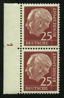 BUNDESREPUBLIK 186yDZ **, 1960, 25 Pf. Heuss Lumogen Im Senkrechten Randpaar Mit Druckereizeichen 1, Pracht, Mi 317.- - Gebruikt