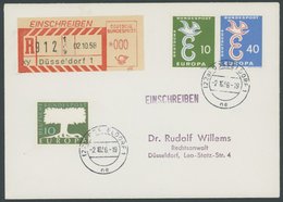 BUNDESREPUBLIK 268,295/6 BRIEF, 1958, Europa Auf Ortsbrief Mit Einschreib-Automatenzetttel DÜSSELDORF 1, Pracht - Gebruikt