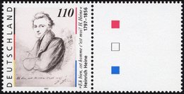 BUNDESREPUBLIK 1962L **, 1997, 10 Pf. Heinrich Heine Mit Rechts Anhängendem Leerfeld, Pracht, Fotoattestkopie Schlegel,  - Gebraucht