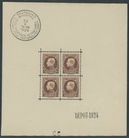 BELGIEN 186KB **, 1924, 5 Fr. Internationale Briefmarkenausstellung Im Kleinbogen (4), Randmängel, Marken Pracht, Mi. 42 - Belgio