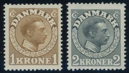 DÄNEMARK 75/6 *, 1913, 1 Und 2 Kr. König Christian X, Falzrest, 2 Prachtwerte, Mi. 160.- - Gebraucht