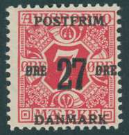 DÄNEMARK 86X *, 1918, 27 Ø Auf 7 Ø Rot, Wz. 1Z, Falzrest, Pracht, Mi. 125.- - Usado