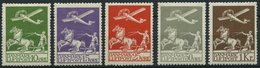 DÄNEMARK 143-45,180/1 *, 1925/9, Flugpost, Falzreste, 5 Werte üblich Gezähnt Pracht - Usati