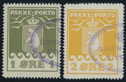 GRÖNLAND - PAKKE-PORTO 4/5 O, 1915, 1 Ø Grünoliv Und 2 Ø Gelb, 2 Prachtwerte, Mi. 130.- - Paquetes Postales
