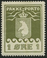 GRÖNLAND - PAKKE-PORTO 4A *, 1926, 1 Ø Grünoliv, (Facit P 4IVv3), Mit Abart Rechte 1 Ohne Fuß, Falzrest, Pracht - Spoorwegzegels