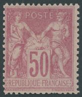 FRANKREICH 81II *, 1890, 50 C. Karmin Auf Rosa, Type II, Falzreste, üblich Gezähnt Pracht, Mi. 220.- - Other & Unclassified