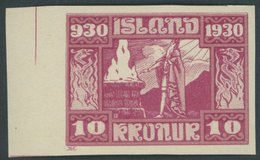 ISLAND 139U **, 1930, 10 Kr. Allthing, Ungezähnt Aus Makulatur, Postfrisch, Pracht - Sonstige & Ohne Zuordnung