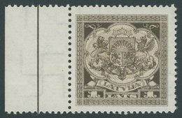 LETTLAND 123Z **, 1928, 1 L. Braun/gelbbraun, Linkes Randstück, Postfrisch, Pracht - Lettland