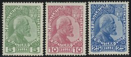 LIECHTENSTEIN 1-3x **, 1912, Fürst Johann II, Gestrichenes Papier, Postfrisch, Bei 10 H. Obere Zahnreihe Etwas Stumpf, P - Andere & Zonder Classificatie