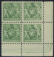 LIECHTENSTEIN 50A VB **, 1921, 10 Rp. Dunkelgelblichgrün, Gezähnt L 91/2, Im Viererblock Aus Der Unteren Rechten Bogenec - Otros & Sin Clasificación