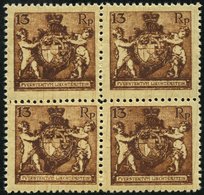 LIECHTENSTEIN 51B VB **, 1921, 13 Rp. Braun, Gezähnt L 121/2, Im Viererblock, Pracht, Mi. 120.- - Sonstige & Ohne Zuordnung