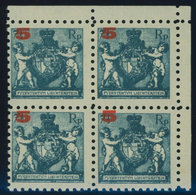 LIECHTENSTEIN 61A **, 1924, 5 Auf 71/2 Rp. Schwarzblau, Gezähnt L 9, Im Rechten Oberen Eckrandviererblock, Postfrisch, P - Other & Unclassified