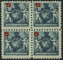 LIECHTENSTEIN 61A VB *, **, 1924, 5 Auf 71/2 Rp. Schwarzblau, Gezähnt L 91/2, Im Viererblock, 2 Marken Postfrisch, Prach - Autres & Non Classés