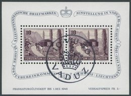 LIECHTENSTEIN Bl. 4 O, 1946, Block Vaduz, Ersttagssonderstempel, Pracht, Mi. 70.- - Otros & Sin Clasificación