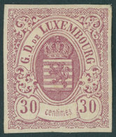 LUXEMBURG 21 *, 1871, 30 C. Lilarot, Falzreste, Kleine Schürfungen Am Rand Und Leichte Gummiknitter Sonst Breitrandiges  - Sonstige & Ohne Zuordnung