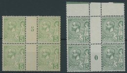 MONACO 22,49 VB **, 1902/21, 5 C. Hellgrün Und Grün, Je In Millesimes-Viererblocks, Kabinett - Sonstige & Ohne Zuordnung