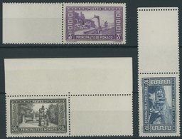 MONACO 134-36 **, 1933, 5 - 20 Fr. Bauwerke, Randstücke, 3 Postfrische Prachtwerte, Mi. 650.- - Otros & Sin Clasificación