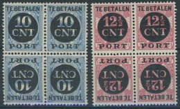 PORTOMARKEN P 67/8K **, 1924, 10 C. Auf 11/2 C. Blau Und 121/2 C. Auf 5 C. Karmin In Kehrdruckviererblocks, Postfrisch,  - Strafportzegels